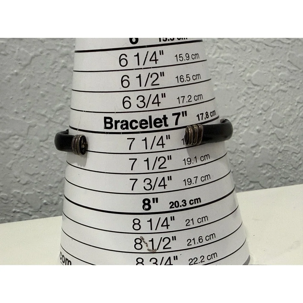 Cuff Bracelet Unisex 7in Black Leather  Silver Tone Tribal‎ Wire Wrap